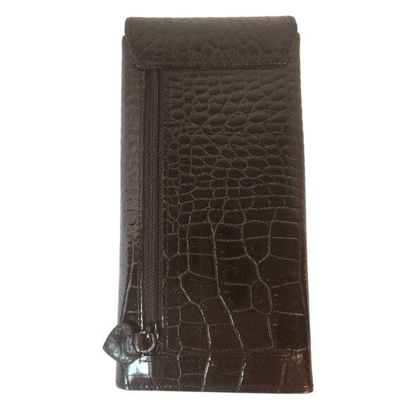 Brighton Vintage Black Leather Reptile Embossed Clutch Wallet Silver Hardware - Picture 5 of 14